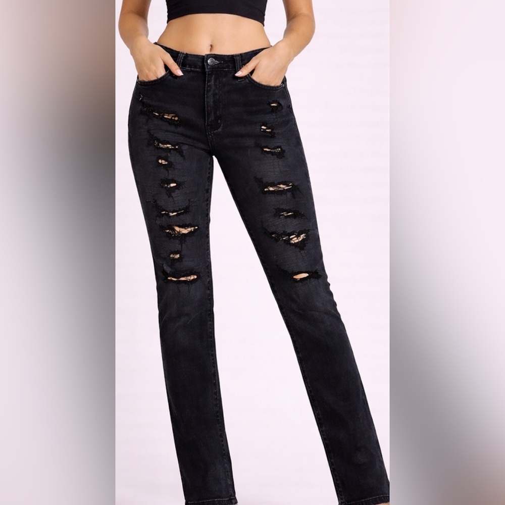 KanCan Black Animal Print Patch Scattered Distressed Denim Jeans Junior Size 13
